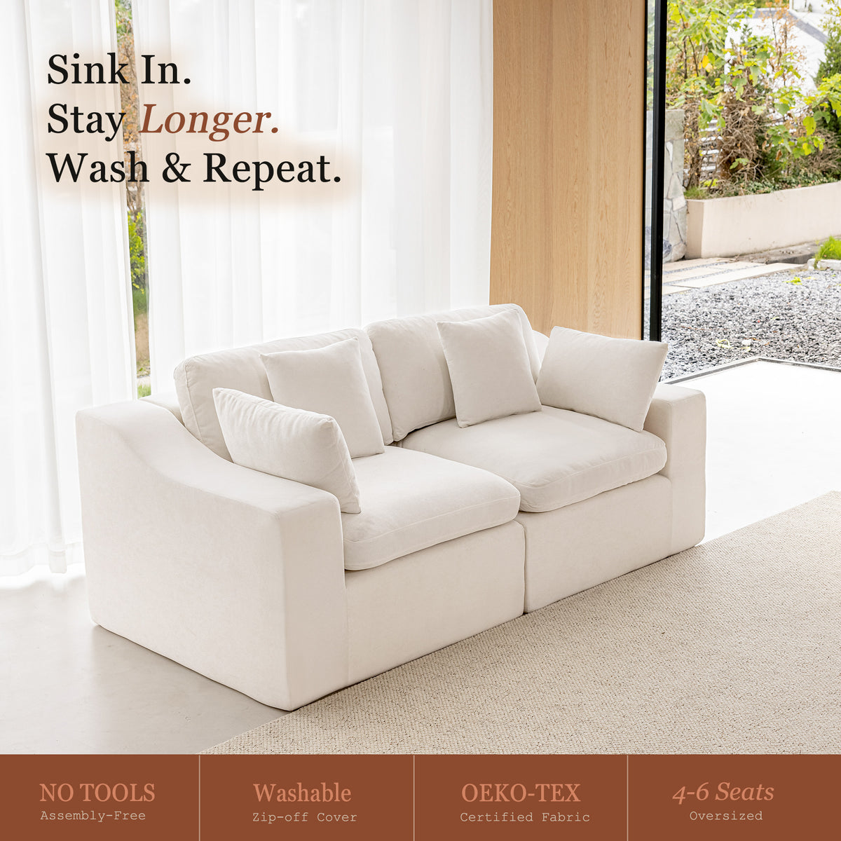 Niusonlan 2-Seater Chenille Cloud Modular Sofa