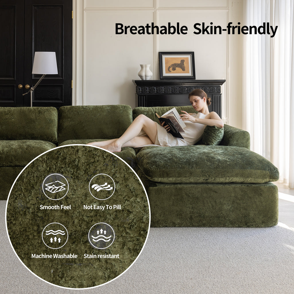 Cloud Sectional Couch for Living Room, Modern L-Shape Sofa with Back Cushion, Oversized Convertible Deep Chenille Seater Modular Couches