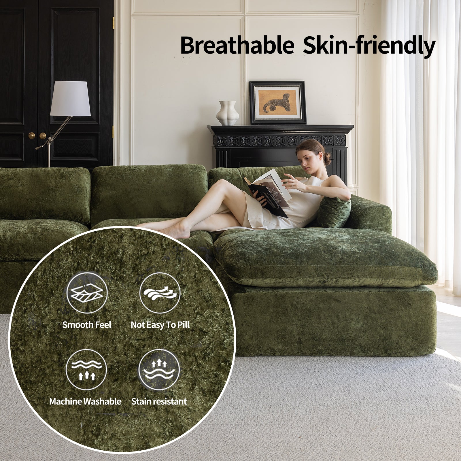 Cloud Sectional Couch for Living Room, Modern L-Shape Sofa with Back Cushion, Oversized Convertible Deep Chenille Seater Modular Couches