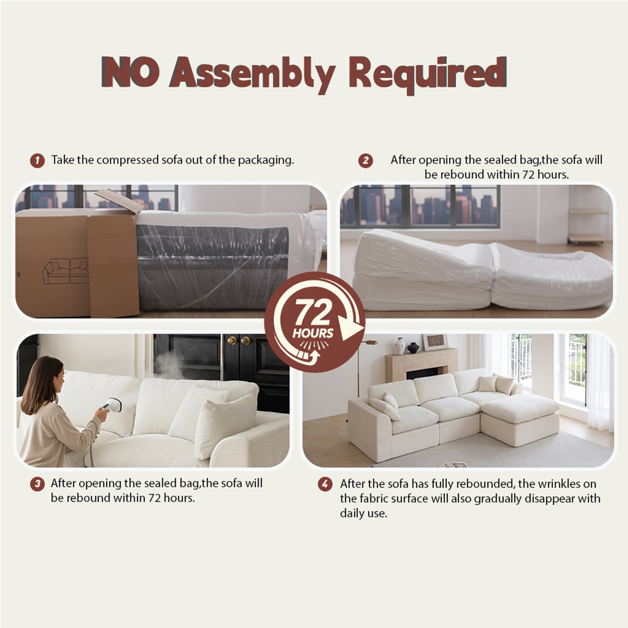 Cloud Sectional Couch for Living Room, Modern L-Shape Sofa with Back Cushion, Oversized Convertible Deep Chenille Seater Modular Couches