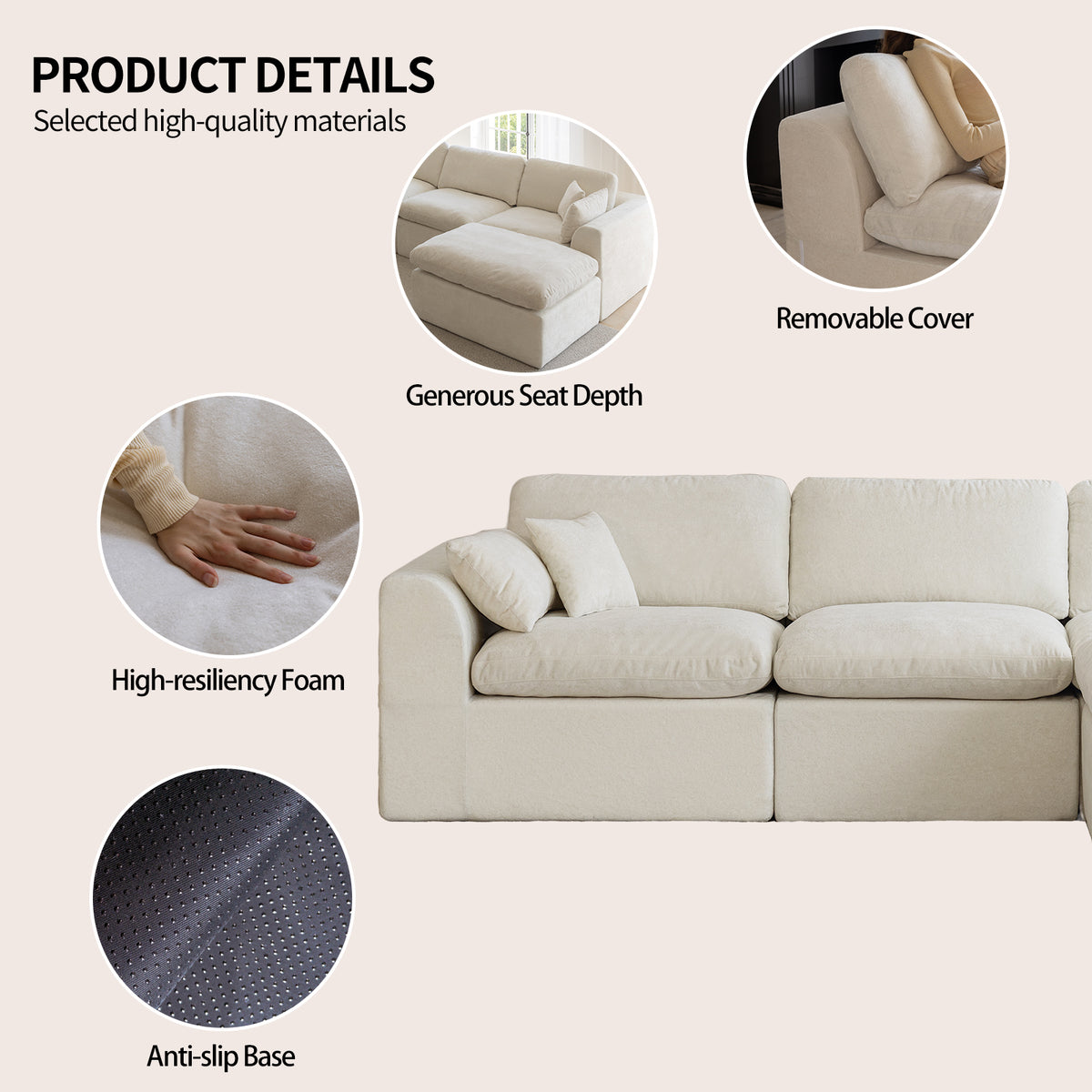 146‘’ L-Shape Sectional Couch 4+1 Extra-Wide Sofa, Deep Chenille Spacious Modular Sofa for Big Living Room