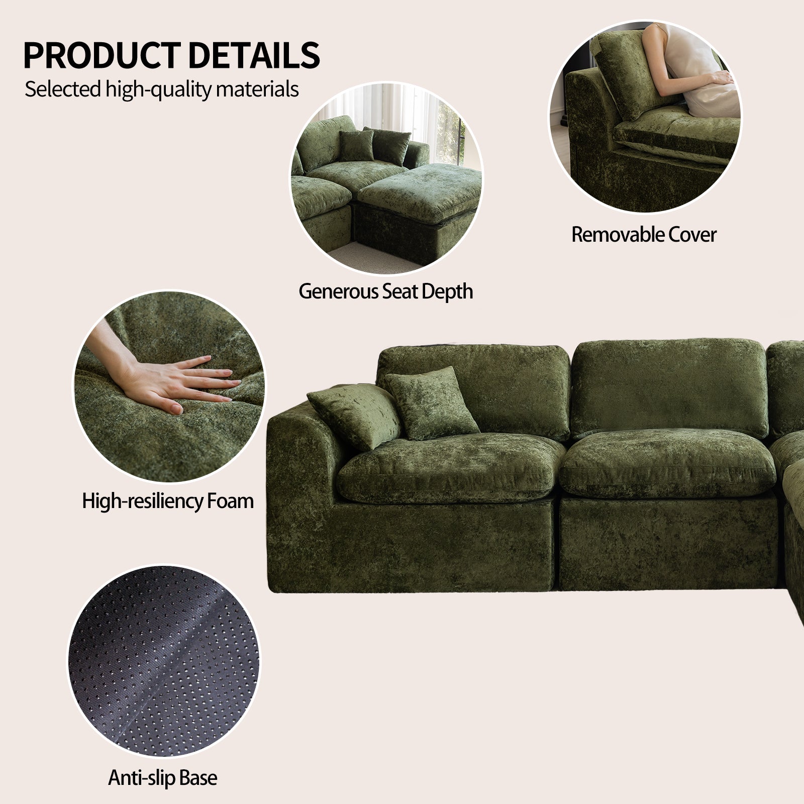 Cloud Sectional Couch for Living Room, Modern L-Shape Sofa with Back Cushion, Oversized Convertible Deep Chenille Seater Modular Couches