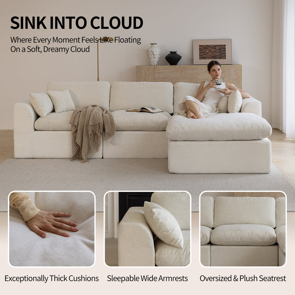146‘’ L-Shape Sectional Couch 4+1 Extra-Wide Sofa, Deep Chenille Spacious Modular Sofa for Big Living Room