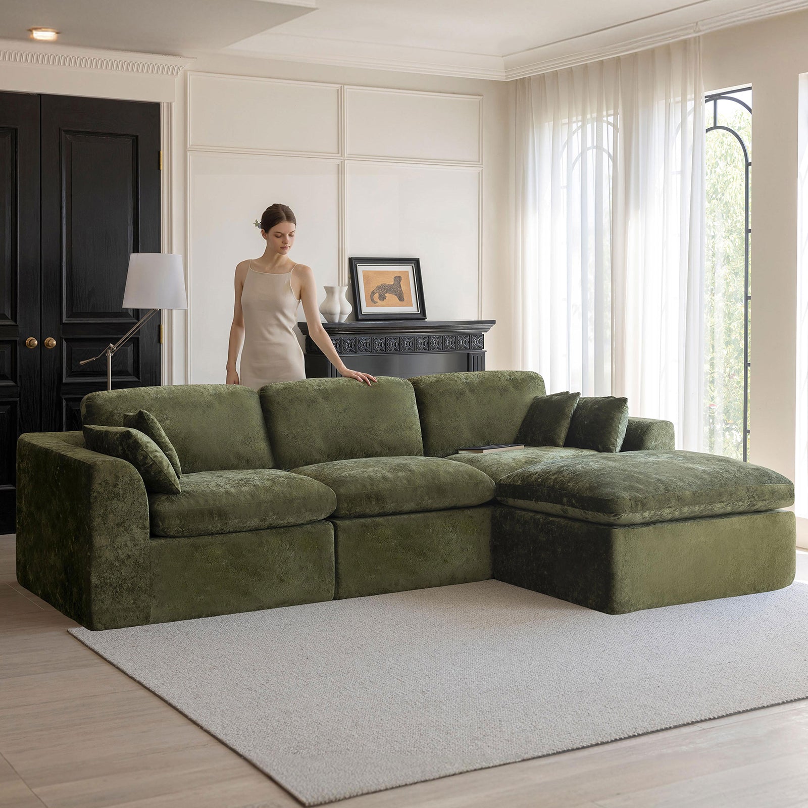 Cloud Sectional Couch for Living Room, Modern L-Shape Sofa with Back Cushion, Oversized Convertible Deep Chenille Seater Modular Couches