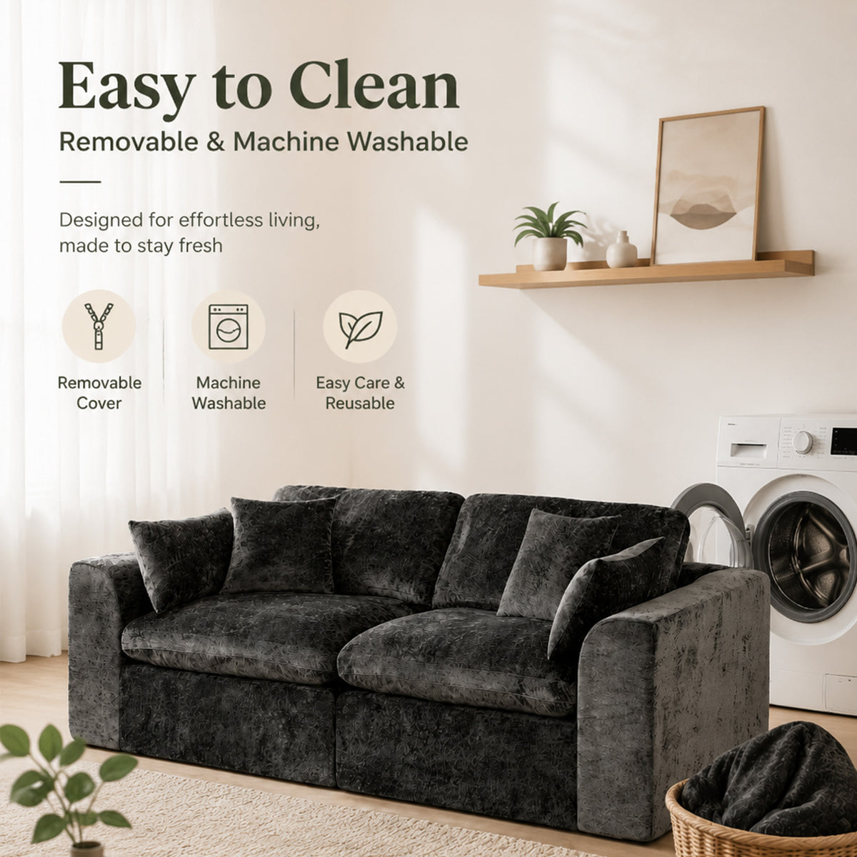 niusonlan 2-Piece Modular Loveseat, Deep Seat Chenille Living Room Sofa