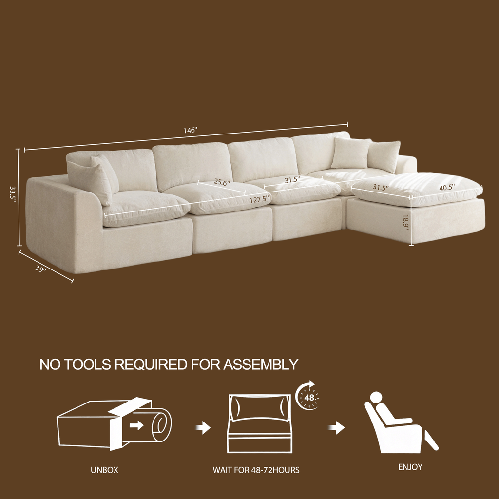 146‘’ L-Shape Sectional Couch 4+1 Extra-Wide Sofa, Deep Chenille Spacious Modular Sofa for Big Living Room