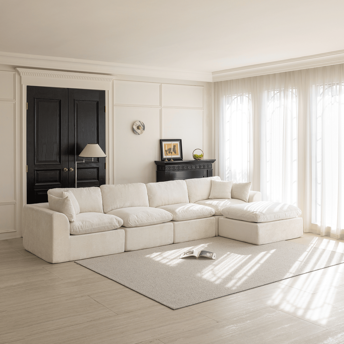 146‘’ L-Shape Sectional Couch 4+1 Extra-Wide Sofa, Deep Chenille Spacious Modular Sofa for Big Living Room