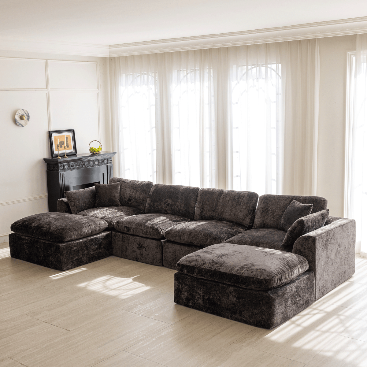 146‘’ U-Shape Sectional Couch 4+2 Max Capacity Sofa, Deep Chenille Extra-Large Modular Sofa for Home Theater