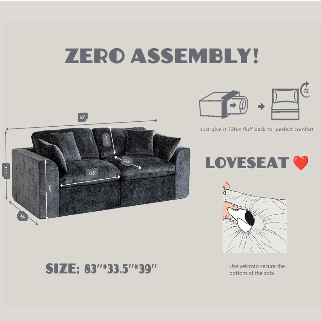 niusonlan 2-Piece Modular Loveseat, Deep Seat Chenille Living Room Sofa