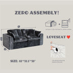 niusonlan 2-Piece Modular Loveseat, Deep Seat Chenille Living Room Sofa