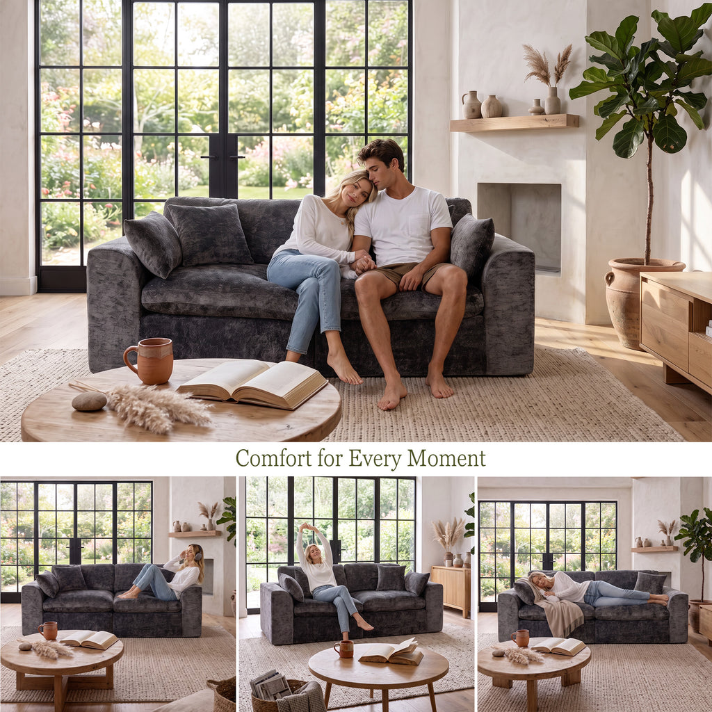 niusonlan 2-Piece Modular Loveseat, Deep Seat Chenille Living Room Sofa