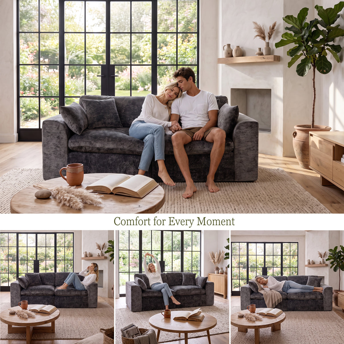 niusonlan 2-Piece Modular Loveseat, Deep Seat Chenille Living Room Sofa
