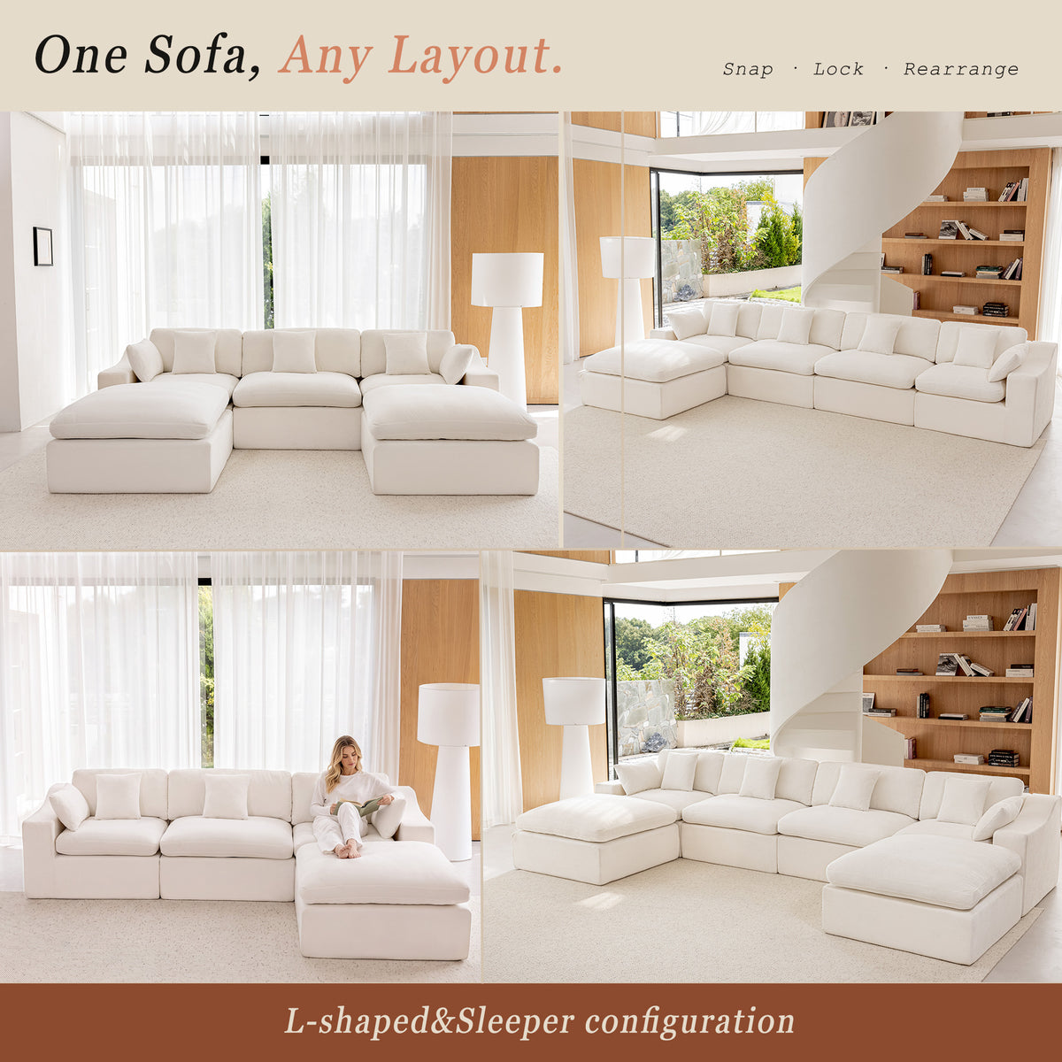 Niusonlan 2-Seater Chenille Cloud Modular Sofa