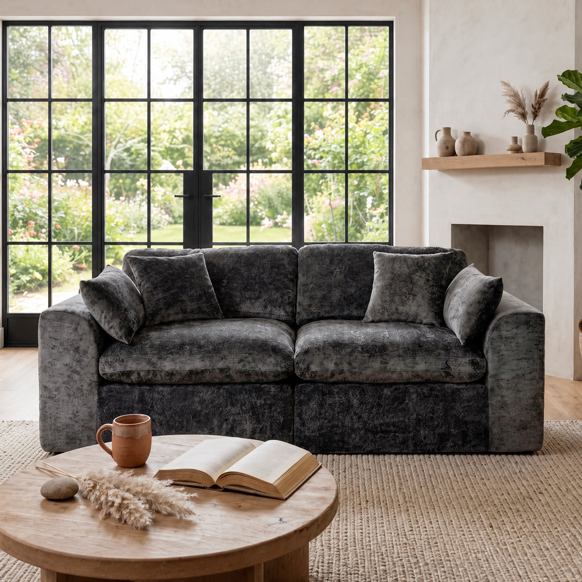 niusonlan 2-Piece Modular Loveseat, Deep Seat Chenille Living Room Sofa
