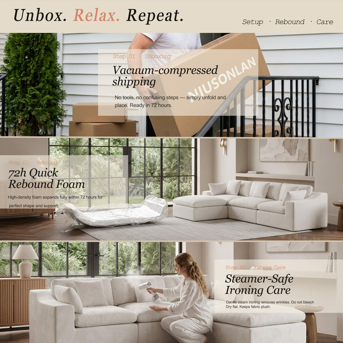 Niusonlan 2-Seater Chenille Cloud Modular Sofa