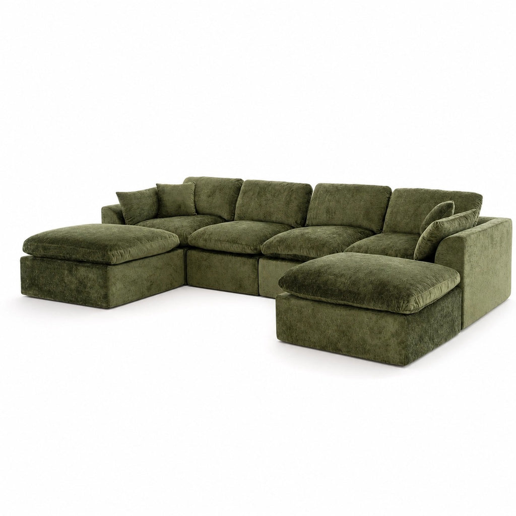 146‘’ U-Shape Sectional Couch 4+2 Max Capacity Sofa, Deep Chenille Extra-Large Modular Sofa for Home Theater