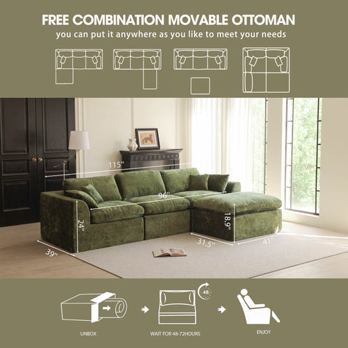 Cloud Sectional Couch for Living Room, Modern L-Shape Sofa with Back Cushion, Oversized Convertible Deep Chenille Seater Modular Couches